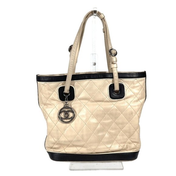 CHANEL Matelasse Quilted Bicolor Shoulder Bag Tote Bag Hand Bag Beige/Brown - Picture 1 of 14